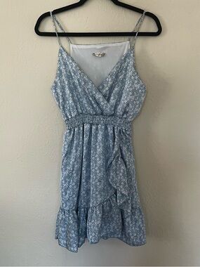 Altar'd State Blue Floral Ruffle Wrap Mini Dress